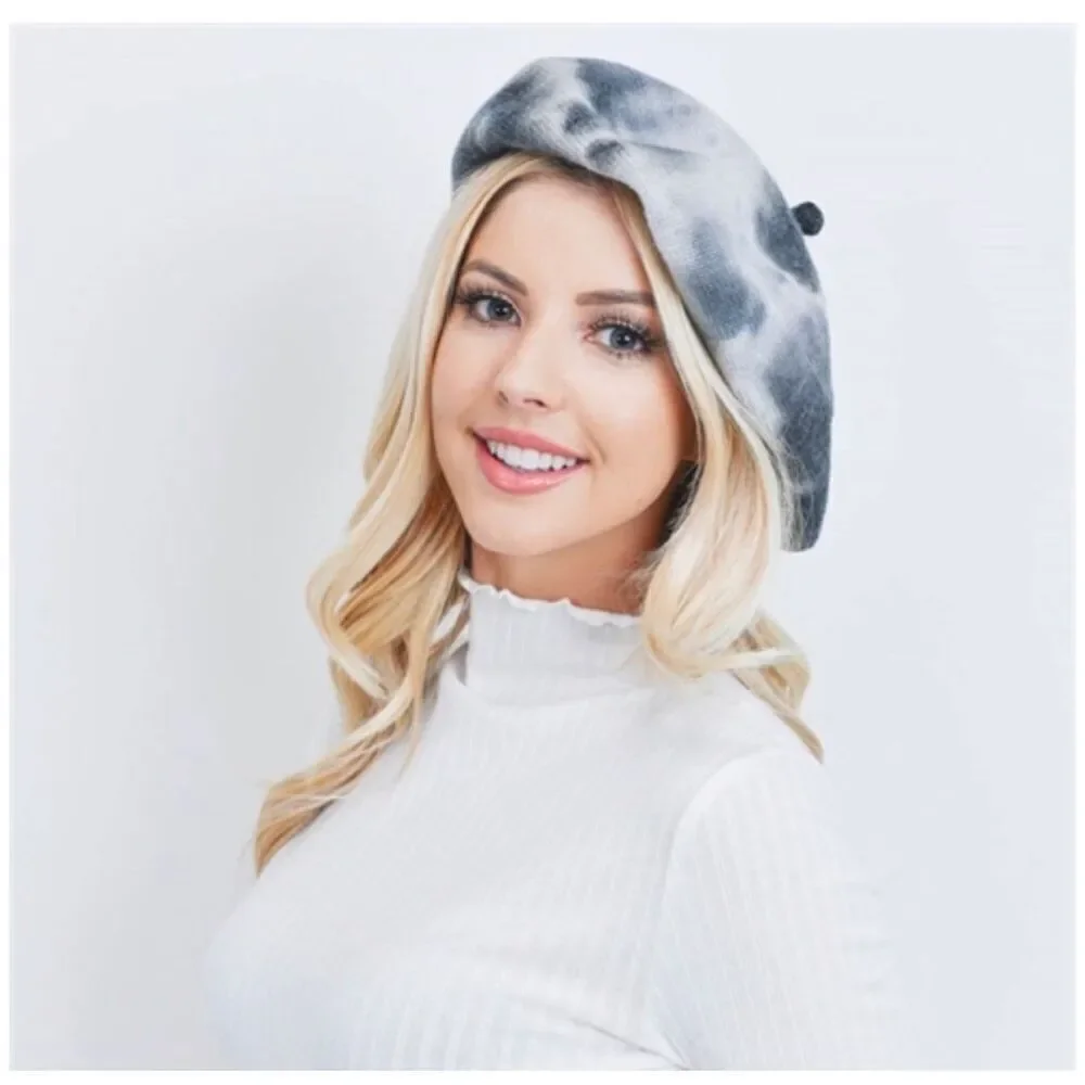 Tie-Dye Beret Black and White Fashion Hat-OS